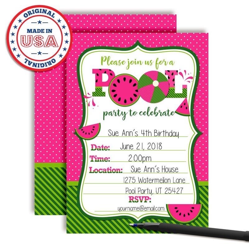 Amanda Creation Watermelon Birthday Pool Party Invitations in Pink, 20 5x7 Fill In Cards with Twenty White Envelopes by AmandaCreation - Image 3